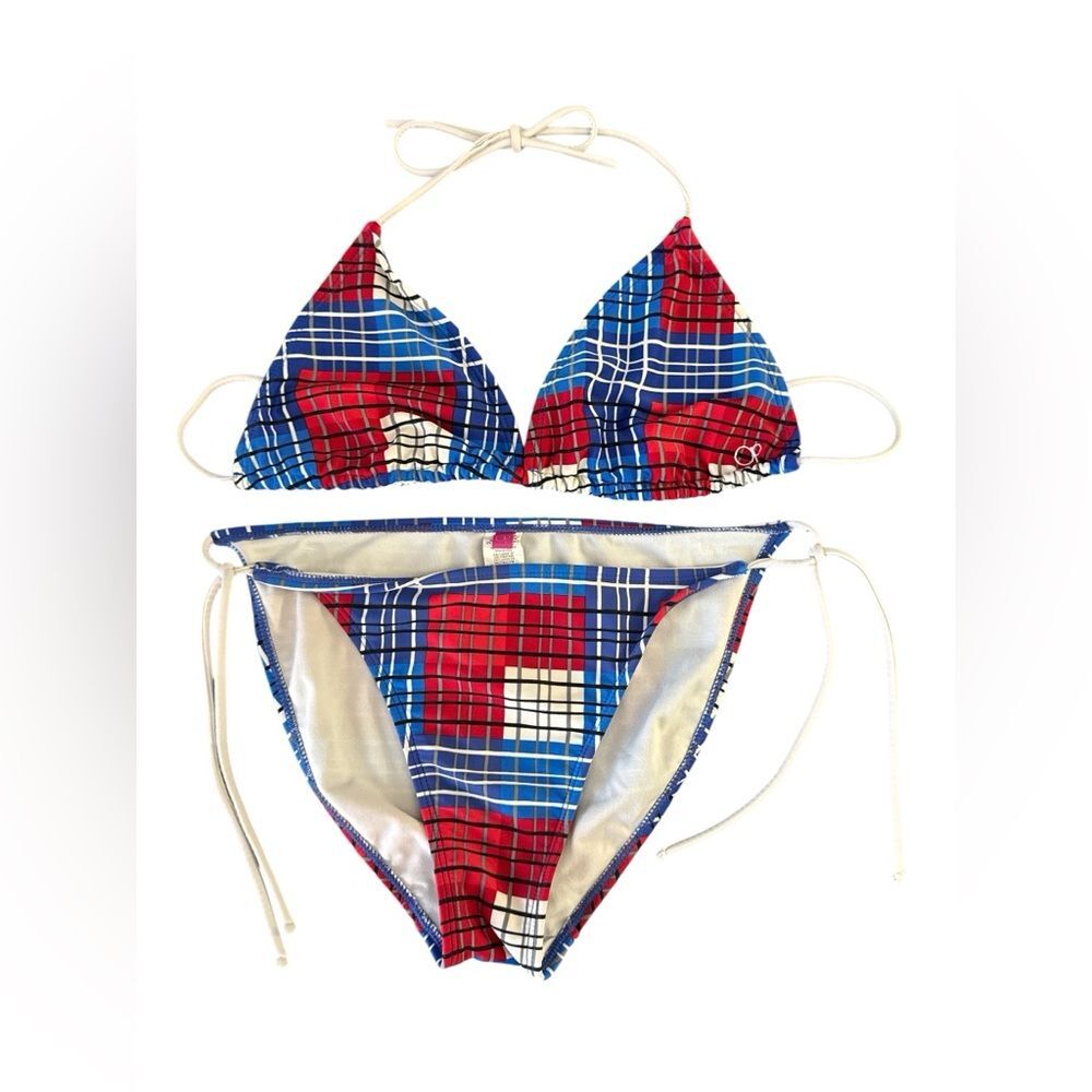 Ocean Pacific OP Triangle Top Bikini L 11/13 Red White Blue Tie Side 4th of July